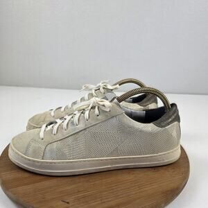 P448 Shoes Mens Size 10 EU 43 Silver Metallic Suede Low Top Made in Italy